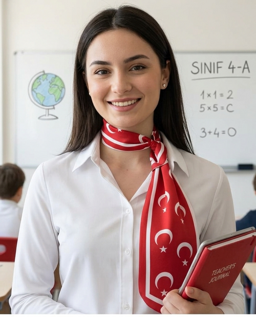 19 Mayısa Özel Ay yıldız Baskılı Fular - Eşarp