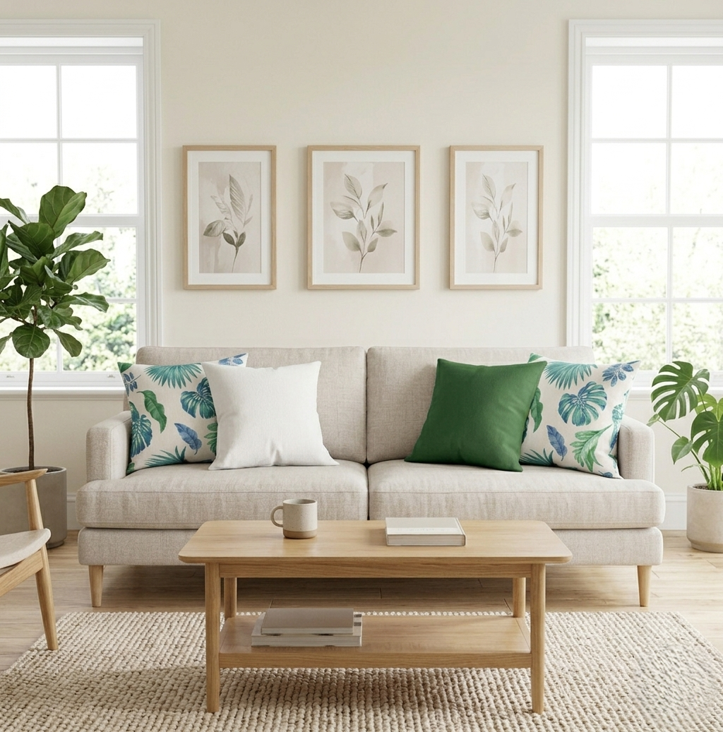 4'lü Yaprak Desenli Modern Kırlent Kılıfı- Yastık Kılıfı