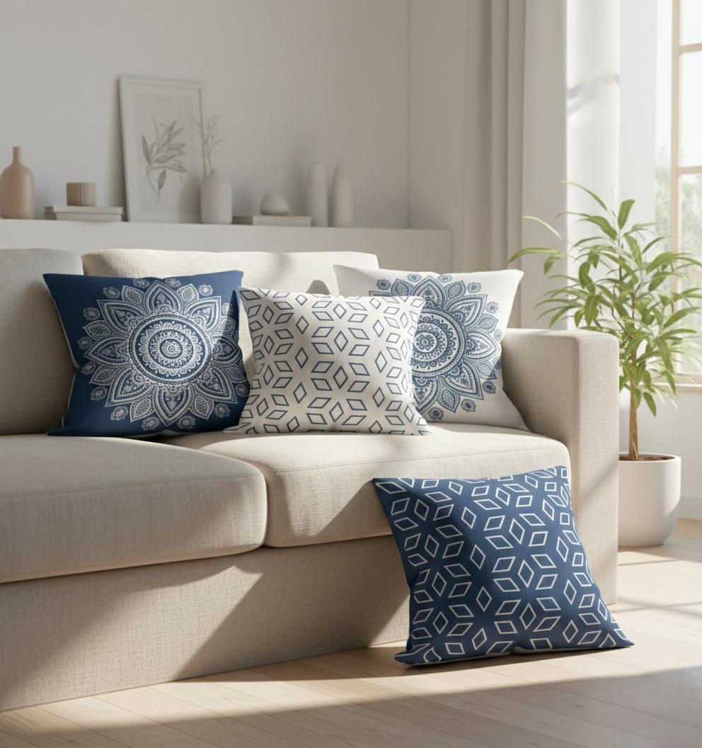4'lü Mandala Desen Modern Kırlent Kılıfı- Yastık Kılıfı