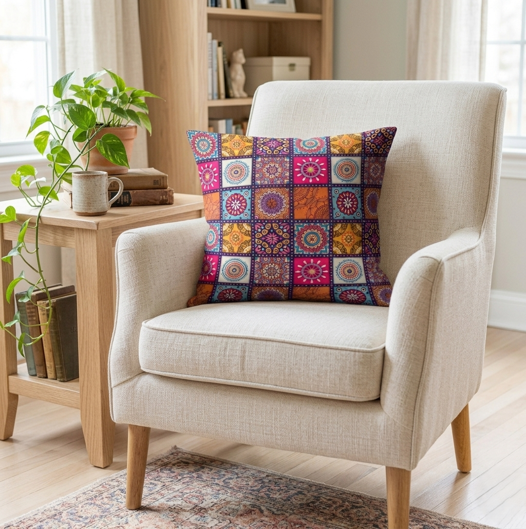 Kilim Desen Kırlent Kılıfı - Yastık Kılıfı Dijital Baskı 43x43 cm