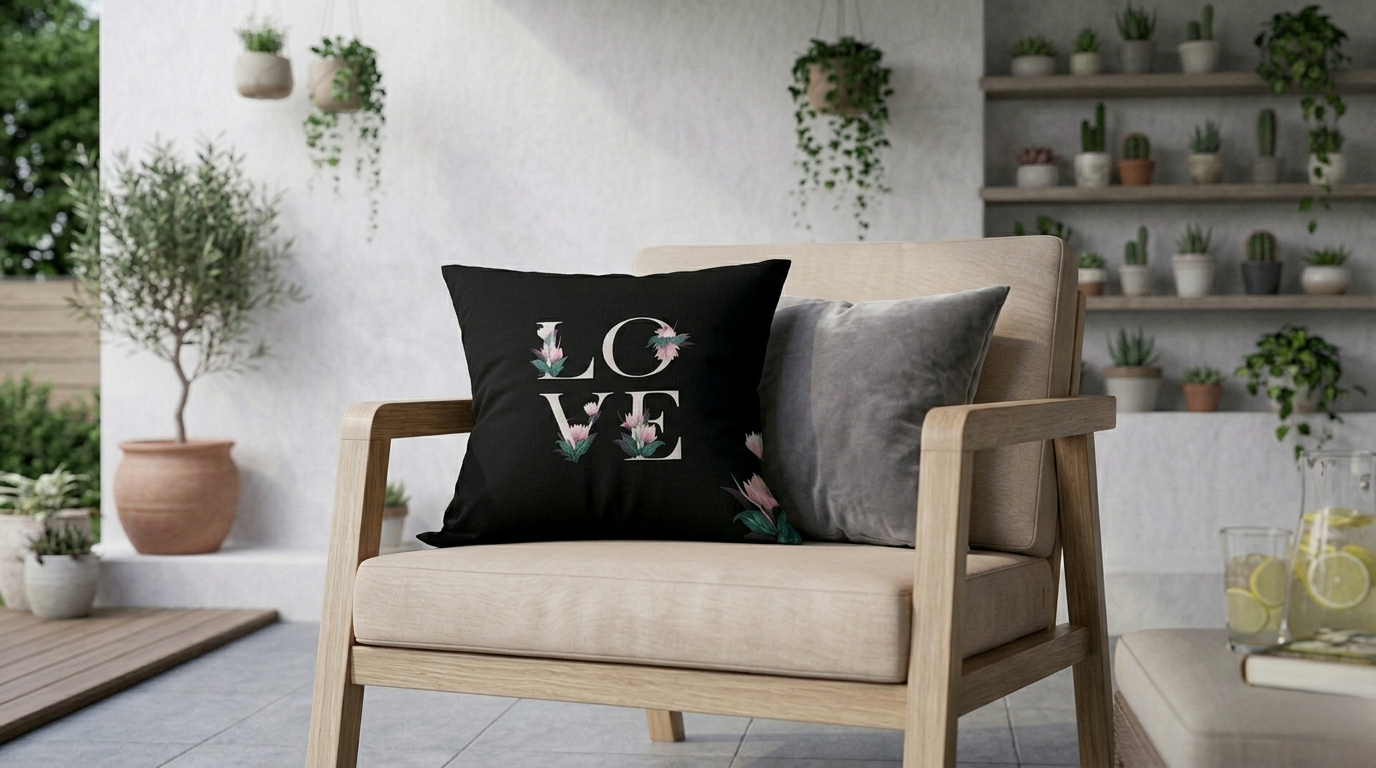 LOVE  Kırlent Kılıfı- Yastık Kılıfı Dijital Baskı 43x43 cm