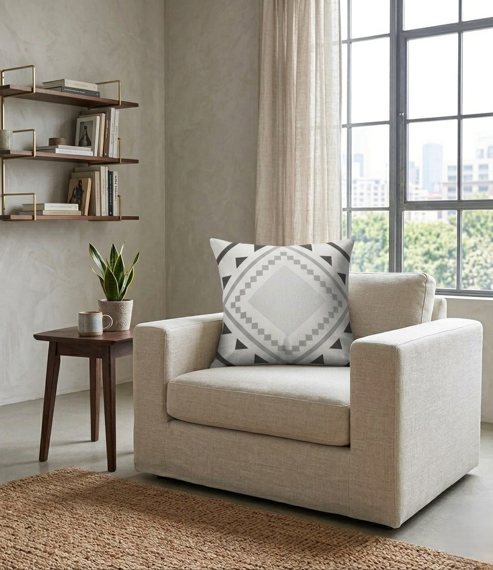 Gri-Siyah Modern Kırlent Kılıfı- Yastık Kılıfı Dijital Baskı 43x43 cm